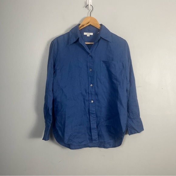 Vince Linen Easy Button-Front Shirt in cadet blue size XS - Picture 2 of 7